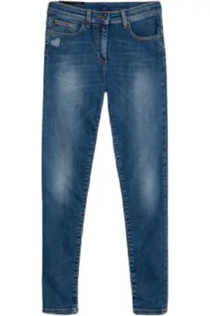 Twin-Set Jeans, Dame, Blå, W29, Denim, Super Skinny Denim med Rhinestone Hjerte
