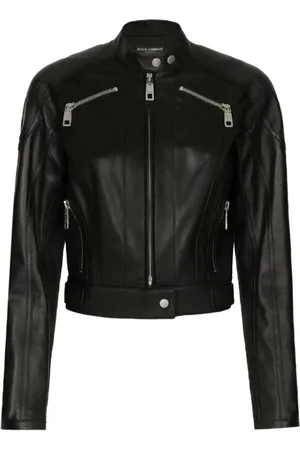 Dolce & Gabbana Jakke, Dame, Sort, S, Læder, Sort læder bikerjakke