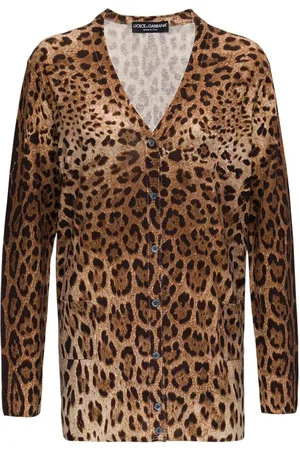 Dolce & Gabbana Strik, Dame, Brun, 2XS, Cashmere, Animalier Cashmere Cardigan