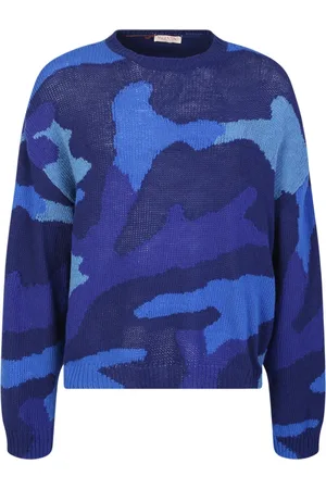 VALENTINO Strik, Herre, Blå, S, Uld, Pullover lavet af ren jomfru uld med camouflage mønster