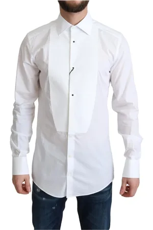 Dolce & Gabbana Skjorte, Herre, Hvid, XL, Bomuld, Klassisk Hvid Bib Bomuld Poplin Skjorte