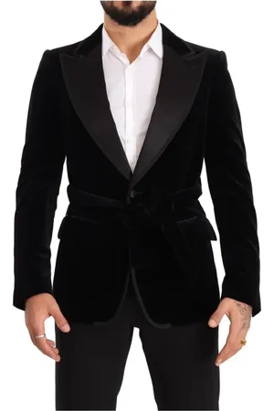 Dolce & Gabbana Jakkesæt, Herre, Sort, M, Bomuld, Sort Fløjl Enkelt Brystet Blazer