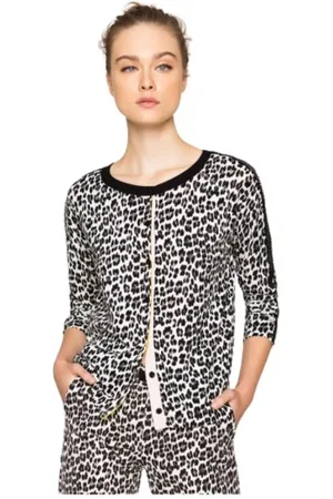 Twin-Set Strik, Dame, Sort, M, Bomuld, Leopard Print Cardigan