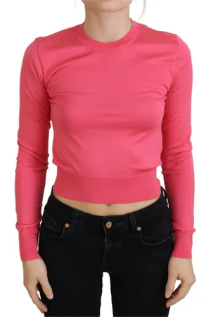 Dolce & Gabbana Top, Dame, Lyserød, 3XS, Uld, Lyserød Silke Cropped Crewneck Sweater