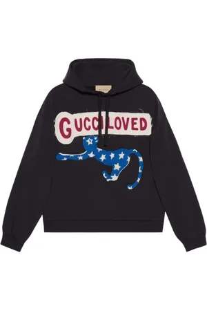 Gucci Sweathshirts & Hoodies, Dame, Sort, L, Bomuld, Logo-print Broderet Hættetrøje