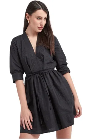Twin-Set Kjole, Dame, Sort, S, Bomuld, Kort Ajouré Poplin Kjole