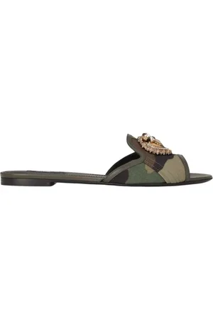 Dolce & Gabbana Sko, Dame, Grøn, 35 1/2 EU, Bomuld, Army Camouflage Heart Slide Sandaler