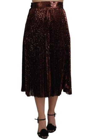 Dolce & Gabbana Nederdel, Dame, Brun, XS, Bomuld, Bronze Paillet Højtaljet A-line Maxi Nederdel