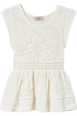 Twin-Set Top, Dame, , S, Flared Striktop med Blomsterdesign