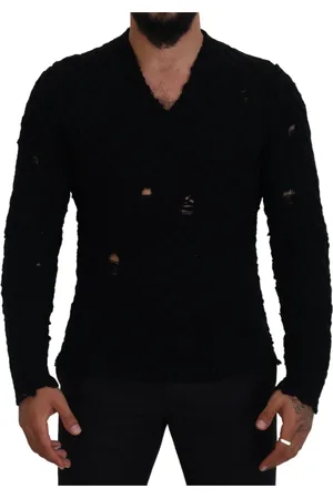 Dolce & Gabbana Strik, Herre, Sort, 2XL, Uld, Sort Uld V-hals Strik Trøje
