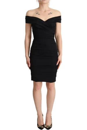 Dolce & Gabbana Kjole, Dame, Sort, 2XS, Uld, Sort Silke Off Shoulder Sheath Kjole