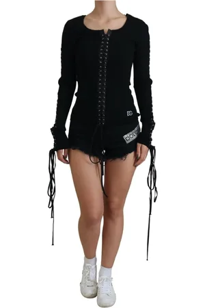 Dolce & Gabbana Kjole, Dame, Sort, XS, Uld, Sort Uld Strikket Sweater med Snørelukning