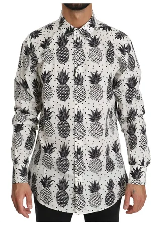 Dolce & Gabbana Skjorte, Herre, Hvid, S, Bomuld, Hvid Ananas Bomuldstop Skjorte