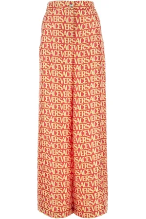 VERSACE Bukser, Dame, Flerfarvet, XS, Trykt silke viddebenet buks