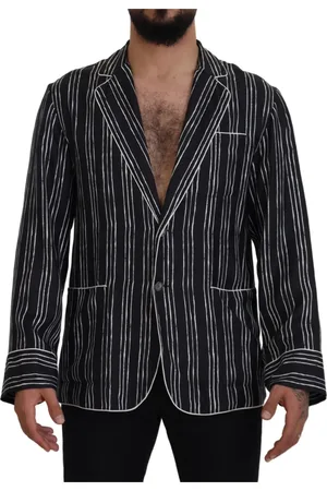 Dolce & Gabbana Jakke, Herre, Blå, S, Blå Stribet Silke Pyjama Skjorte Jakke