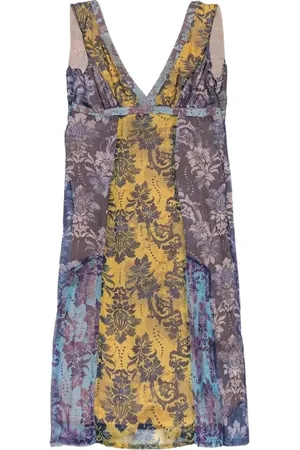 VERSACE Kjole, Dame, Gul, S, Chiffon, Chiffonkjole med tæppeprint