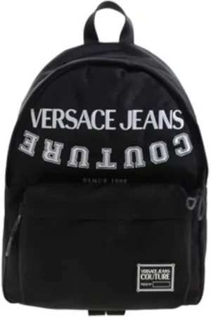 VERSACE Taske, Herre, Sort, ONE SIZE, Uld, Stor Sort Herre Rygsæk med Broderet Kontrast Logo