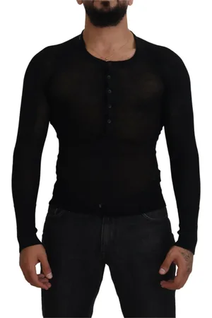 Dolce & Gabbana Top, Herre, Sort, XS, Cashmere, Sort Cashmere Knappet Pullover Sweater