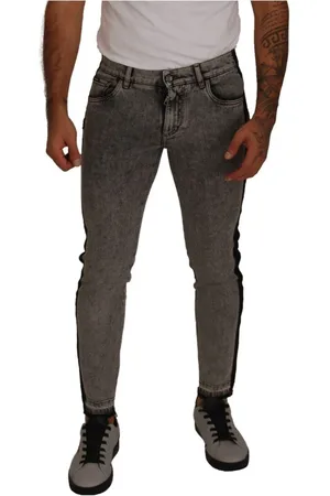 Dolce & Gabbana Jeans, Herre, Grå, M, Bomuld, Luksuriøse Crown Embellished Skinny Jeans