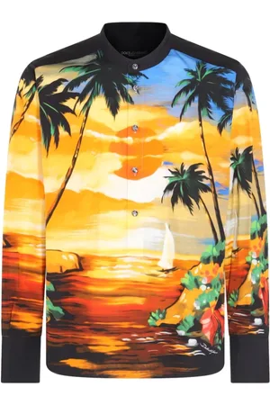 Dolce & Gabbana Skjorte, Herre, Gul, XL, Bomuld, Grafisk Print Hawaii Skjorte