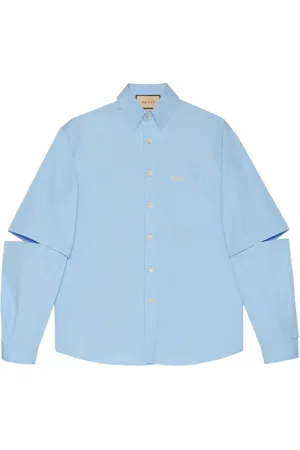 Gucci Bluser & Skjorter, Dame, Blå, 3XL, Bomuld, Logo-broderet kortærmet skjorte