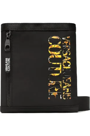 VERSACE Taske, Herre, Sort, ONE SIZE, Uld, Sort Nylon Skuldertaske med Ikonisk Logo