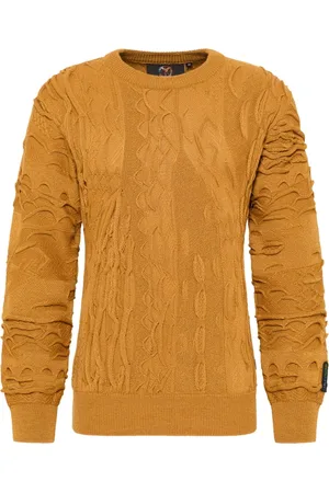 Carlo Colucci Strik, Herre, Gul, XL, Uld, Ensfarvet Rund Hals Pullover D`Andrea