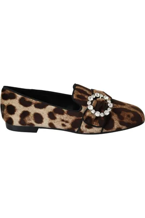 Dolce & Gabbana Sko, Dame, Brun, 35 EU, Leopard Print Krystal Loafers