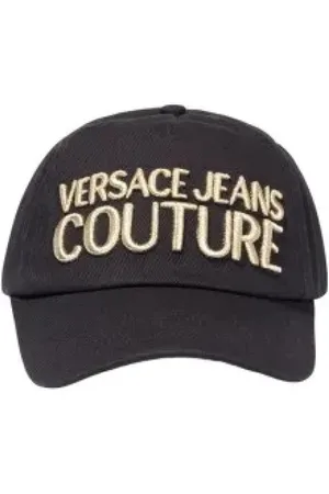 VERSACE Tilbehør, Herre, Sort, ONE SIZE, Bomuld, Sort Bomuldshat til Mænd med Versace Logo