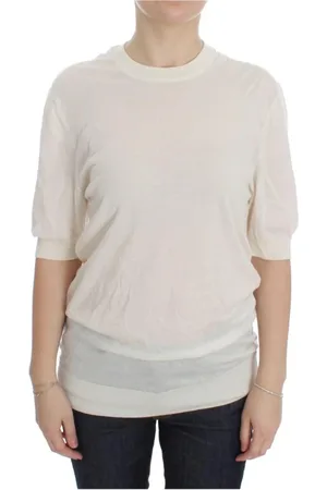 Dolce & Gabbana Sweathshirts & Hoodies, Dame, Hvid, XS, Cashmere, Kortærmet Cashmere Sweater til Kvinder