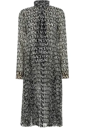 VERSACE Kjole, Dame, Sort, 2XS, Trykt crepe skjortekjole