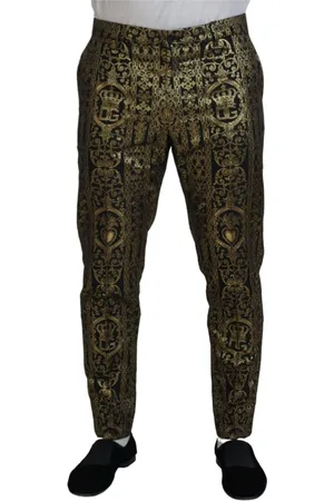 Dolce & Gabbana Bukser, Herre, Flerfarvet, XS, Uld, Sort Guld Jacquard Kjolebukser