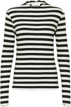 Karen by Simonsen Top, Dame, Flerfarvet, XL, Stribet bluse med krøllede kanter