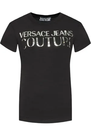 VERSACE Top, Dame, Sort, XS, Bomuld, Sort kortærmet T-shirt med logo til kvinder