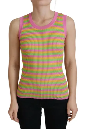 Dolce & Gabbana Top, Dame, Flerfarvet, 2XS, Multifarvet Silke Vest Pullover Tank Top