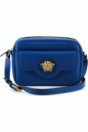 VERSACE Taske, Dame, Blå, ONE SIZE, Uld, Blå Kalveskind Kameraskuldertaske