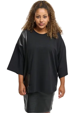 Pont Neuf Bluser & Skjorter, Dame, Sort, S, Læder, Albertyne - Sort Oversize Bluse med Lynlås og Faux Læder Detaljer
