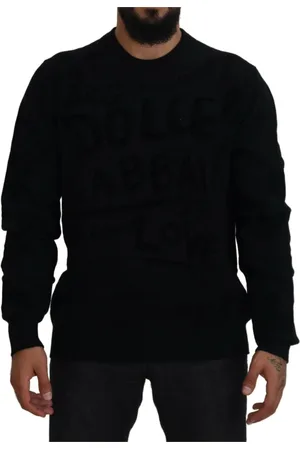 Dolce & Gabbana Sweathshirts & Hoodies, Herre, Sort, S, Uld, Sort Logo Crewneck Sweater