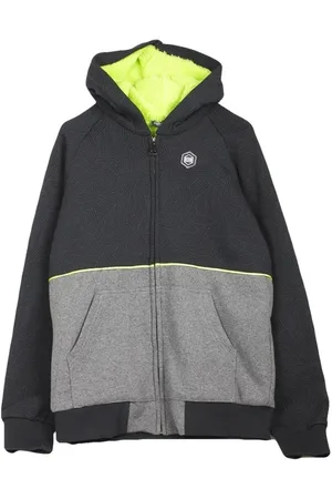 DOLLY NOIRE Sweathshirts & Hoodies, Herre, Sort, S, Sort/Fluo Grøn/Grå Lynlås Hættetrøje