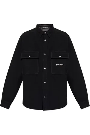 Palm Angels Skjorte, Herre, Sort, S, Uld, Uldskjorte med Logo