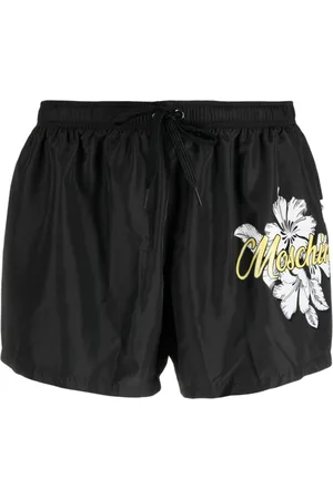 Moschino Badetøj, Herre, Sort, S, Uld, Sorte blomsterprint badeshorts til mænd