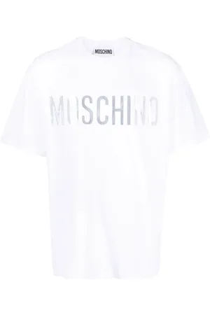 Moschino Top, Herre, Hvid, 2XL, Bomuld, Hvid Logo-Print Bomuld T-Shirt