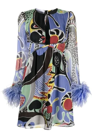 Moschino Kjole, Dame, Sort, XS, Kort dagkjole med fjerprint