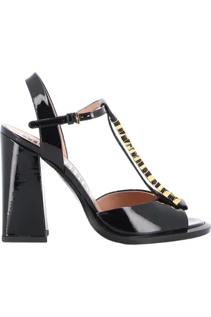 Moschino Sko, Dame, Sort, 36 EU, Uld, Guld-Tone Logo Patent Sandaler