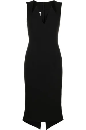 Moschino Kjole, Dame, Sort, M, Uld, Sort V-Hals Midi Kjole