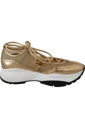 Jimmy Choo Sko, Dame, Gul, 36 EU, Uld, Guld Mesh Læder Sneakers