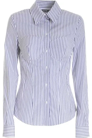 Moschino Bluser & Skjorter, Dame, Blå, M, Bomuld, Stribet Bomuldsskjorte, Moderne Stil