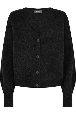 Mos Mosh Strik, Dame, Sort, XL, Uld, Blød Strik V-Hals Cardigan 156830 Sort