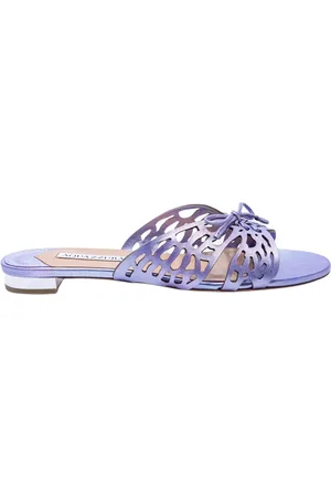 Aquazzura Sko, Dame, Blå, 39 1/2 EU, Læder, Metalliske lædermuler med sommerfugleudskæringer