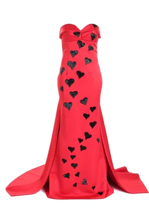 Moschino Kjole, Dame, Rød, S, Uld, Glamourøs Hearts Lang Kjole